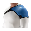 man wearing form fitting blue shoulder Ice Sleeve